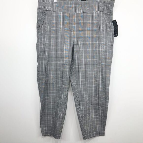 Massini Black White Plaid Skinny Pull On Mid-Rise Comfort Stretch Pants - Picture 1 of 15